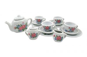 17 Piece Rose Flower Porcelain Ceramic Tea Set Pretend Play Kids Kitchen Playset