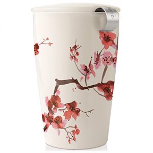 Tea Forte KATI Single Cup Loose Tea Brewing System, Ceramic Cup with Tea Infuser and Lid, Cherry Blossoms - New Infuser Design