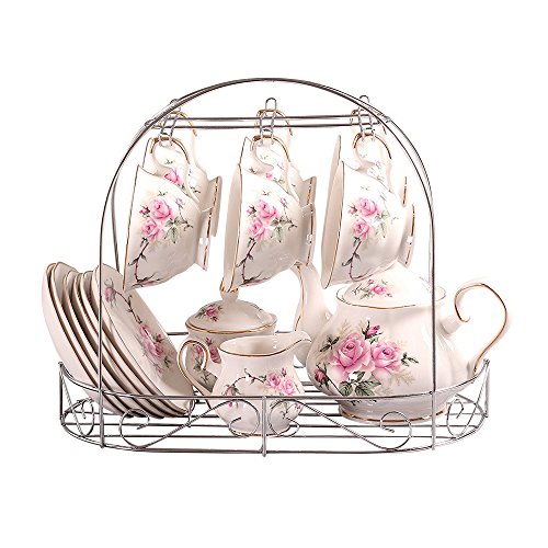 ufengke European Bone China Golden Camellia Printed Ceramic Porcelain Tea Cup Set With Lid And Saucer