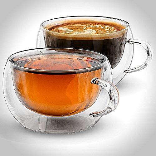 Anchor & Mill Double Walled Insulated Chinese Tea Cups for Espresso, Latte, Cappuccino, Thermo Glassware, 7 oz. (207 ml), Set of 2, Gift-boxed AM-09