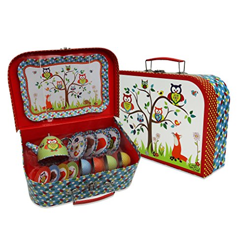 Woodland Animals Kids Tin Tea Set & Carry Case (14 piece Tea Set for Kids) Slimy Toad