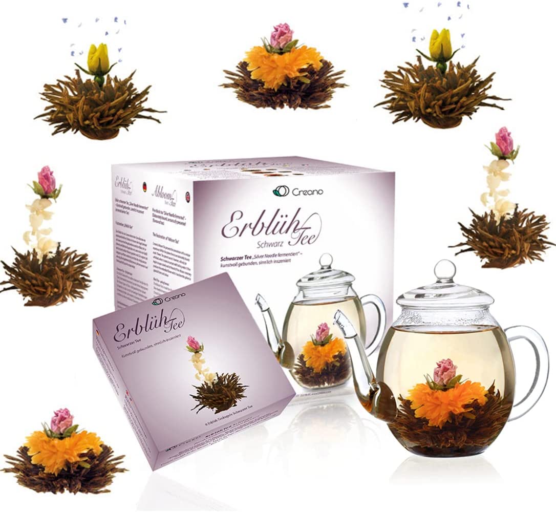 Creano Flowering Tea Abloom Tea – Gift set with 17oz Glass Tea Pot